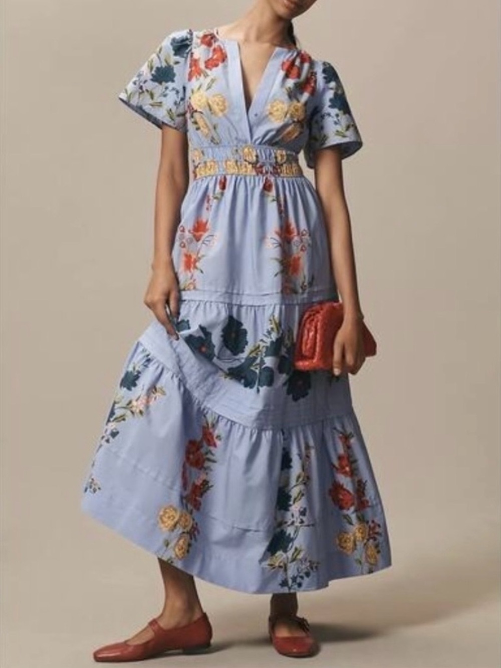 Anthropologie Blue Floral Maxi Somerset Dress